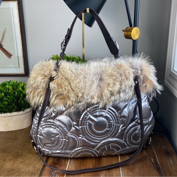 Coach XL Hampton Ski Coyote Fur Quilted Hobo Bag - Picture 8 of 16